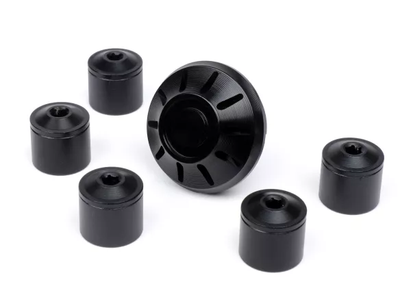 Afdekkap set wielmoer/velg Ø=35mm -MOTO NOSTRA, CNC, glanzend zwart- Vespa ET2, ET4, GT, GTL, GTS, GTV, LX, LXV, S, Gilera Fuoco, Piaggio Fly, Hexagon, Liberty, MP3, Sfera RST, Zip FR, Zip II, Zip SP