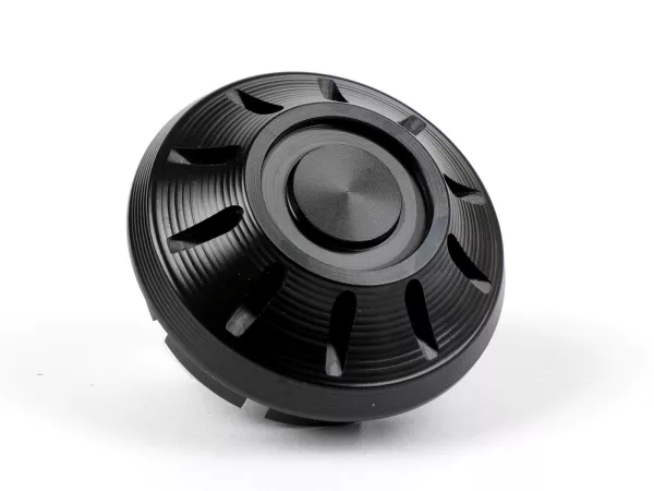 Afdekkap wielmoer / velg Ø=35mm -MOTO NOSTRA, CNC, glanzend zwart- Vespa PX (-1984 - achter), Rally, Sprint, TS, GT, GTR, GS160, SS180, V50 Special (V5B vanaf 1972), V50N, SS50-90, PV125, ET3, Vespa ET2, ET4, GT, GTL, GTS, GTV, LX, LXV, S, Gilera