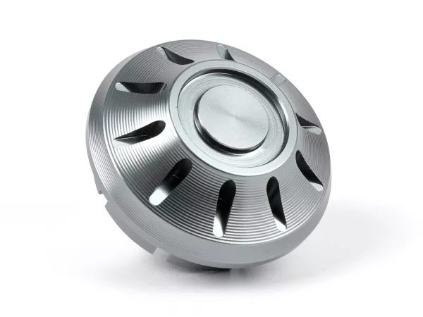 Afdekkap wielmoer / velg Ø=35mm -MOTO NOSTRA, CNC, grijs- Vespa PX (-1984 - achter), Rally, Sprint, TS, GT, GTR, GS160, SS180, V50 Special (V5B vanaf 1972), V50N, SS50-90, PV125, ET3, Vespa ET2, ET4, GT, GTL, GTS, GTV, LX, LXV, S, Gilera Fuoco, Piagg