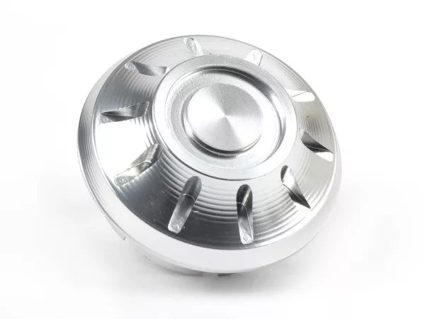 Afdekkap wielmoer / velg Ø=35mm -MOTO NOSTRA, CNC, zilver- Vespa PX (-1984 - achter), Rally, Sprint, TS, GT, GTR, GS160, SS180, V50 Special (V5B vanaf 1972), V50N, SS50-90, PV125, ET3, Vespa ET2, ET4, GT, GTL, GTS, GTV, LX, LXV, S, Gilera Fuoco, Pi