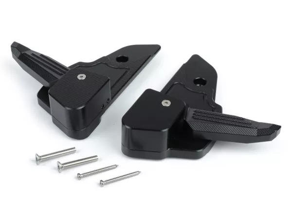 Set sandaran kaki -MOTO NOSTRA, CNC, hitam pekat- Vespa Primavera 50-150, Sprint 50-150