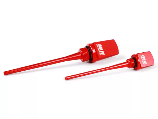 Set-Öleinfüllschrauben mit Peilstab, Motoröl + Getriebeöl -MOTO NOSTRA, CNC, rot- Vespa GTS HPE 300 (ZAPMA3600, ZAPMD310), Vespa GTS Super 125 (ZAPM45300, ZAPM45301), Vespa GTS Super HPE 300 (ZAPMA360, ZAPMD3100), Vespa GTS Super Sport 125 (ZAPM45300), Ve