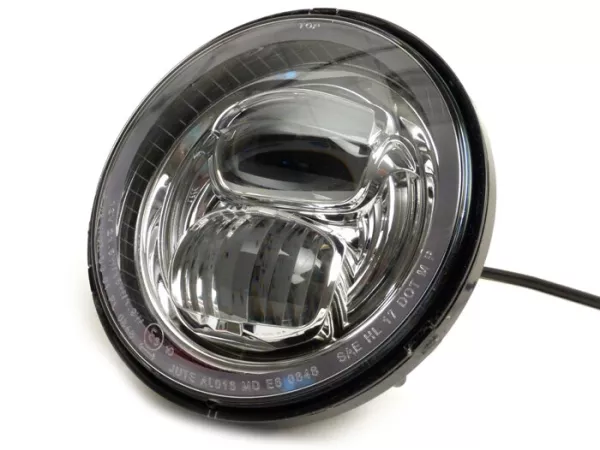 Koplamp (verchroomde reflector) -MOTO NOSTRA- LED HighPower - Ø=143mm (5 3/4) - 12V DC - met E9 markering - voor ombouw van bijv. Vespa PX, Cosa, Sprint, GTR, Rally