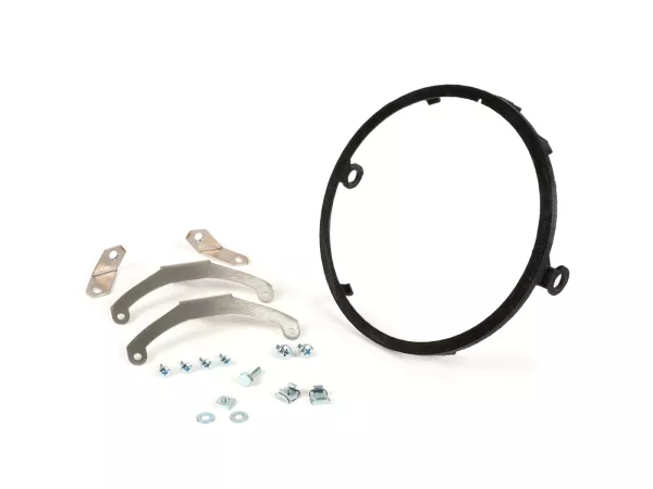 Juego de bastidor de montaje para faro -MOTO NOSTRA- LED HighPower - Ø=143mm (5 3/4)- para montaje en cabezal de dirección Vespa PX, LML Star, Stella
