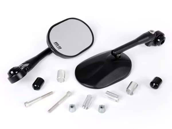 Spiegelset -MOTO NOSTRA 1404, aluminium CNC, stuureinden - zwart mat