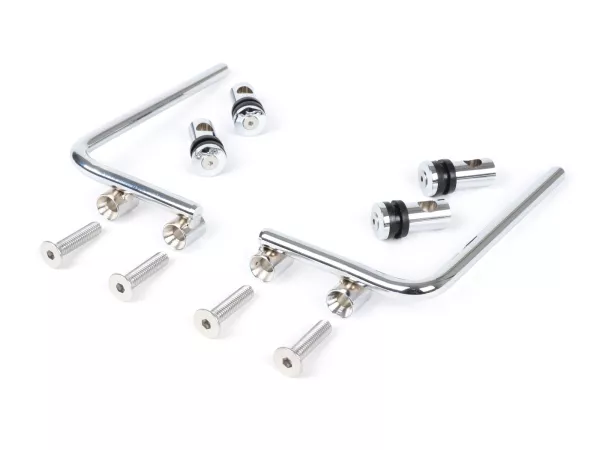 Support pour pare-brise -MOTO NOSTRA, largeur=300mm, hauteur=105mm- Vespa PX80, PX125, PX150, PX200, T5 Classic, LML 125/150 Star/Stella - chromé