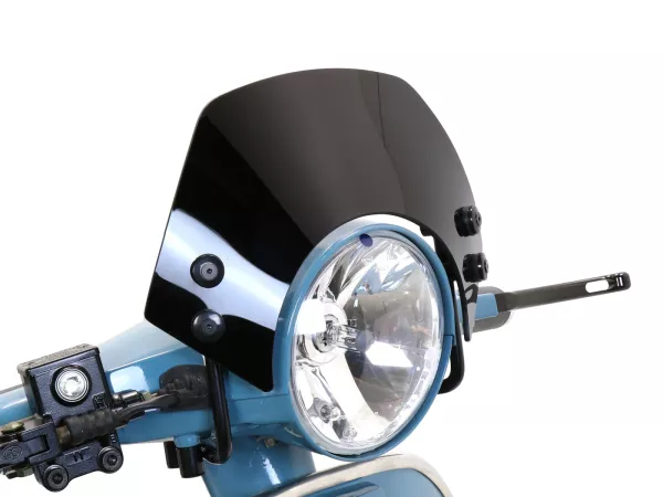 Kaca depan dengan tanda kurung hitam -MOTO NOSTRA, w = 300mm, h = 105mm- Vespa PX80, PX125, PX150, PX200, LML 125/150 Star/Stella - hitam