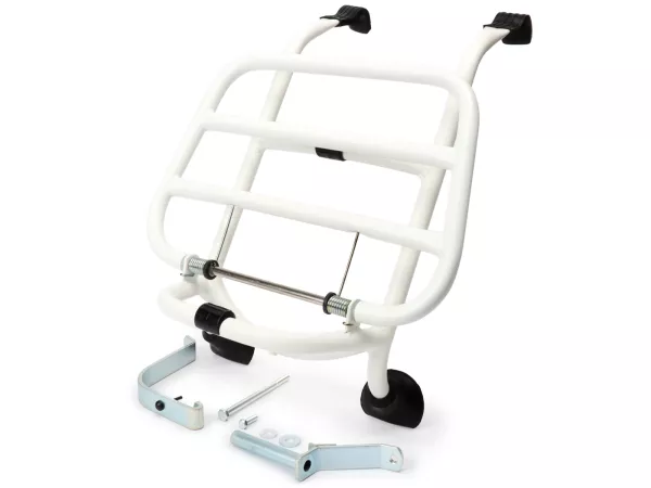 Porte bagages avant rabattable -MOTO NOSTRA- Vespa GT, GTL, GTV, GTS, GTS Super, GT60 - 125-200-250-300cc, année 2003-2018 - blanc