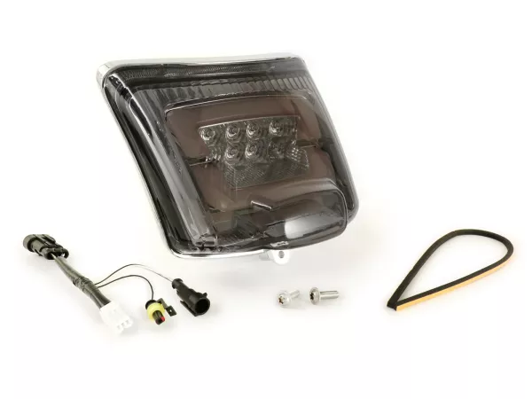 Achterlicht incl. frame -MOTO NOSTRA, LED 'Boulder'- Vespa GTS (2019-2022) GTS125 iGet, GTS300 HPE, GTS SUPER 125/300 HPE, GTS SUPERSPORT 125/300, GTS SUPERTECH 125/300 HPE - Zwart glas/verchroomd frame