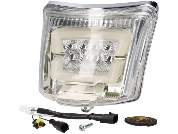 Fanale posteriore incl. cornice -MOTO NOSTRA, LED 'Boulder' - Vespa GTS (2019-2022) GTS125 iGet, GTS300 HPE, GTS SUPER 125/300 HPE, GTS SUPERSPORT 125/300, GTS SUPERTECH 125/300 HPE - Vetro bianco/cornice cromata
