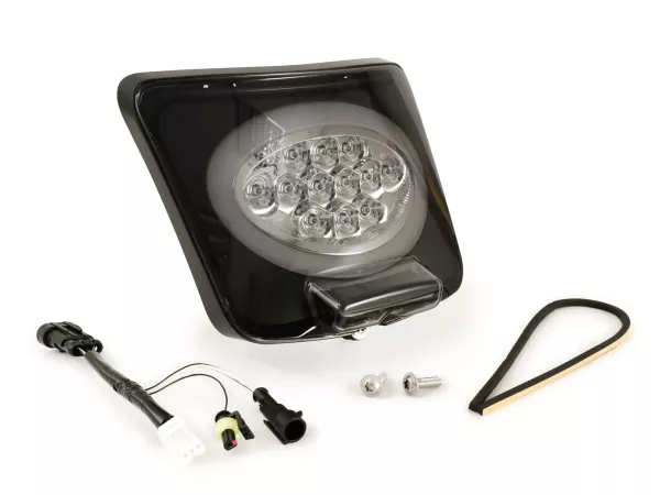 Piloto trasero incl. marco -MOTO NOSTRA, LED 'Slimstyle'- Vespa GTS (2019-2022) GTS125 iGet, GTS300 HPE, GTS SUPER 125/300 HPE, GTS SUPERSPORT 125/300, GTS SUPERTECH 125/300 HPE - cristal negro/marco negro mate
