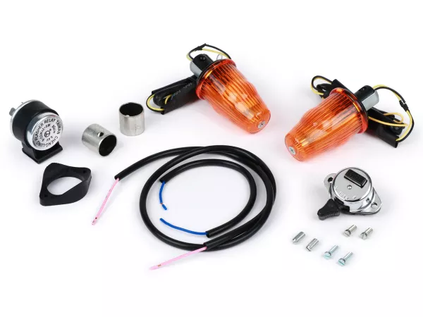 Retrofitset voor richtingaanwijzers -MOTO NOSTRA, LED , met E-markering, 6 Volt- Vespa Smallframe V50, 50N, PV, ET3, Largeframe Rally, Sprint, TS, GT, GTR, SS180 - Ø=24mm - Oranje