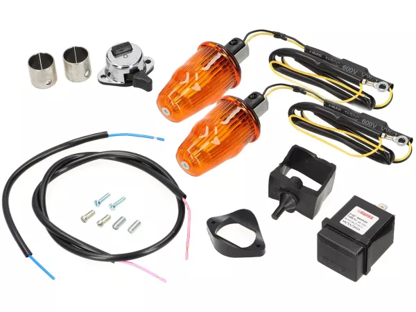 Conversion kit for handlebar indicators -MOTO NOSTRA, LED, E-marked, 12 Volt- Vespa Smallframe V50, 50N, PV, ET3, Largeframe Rally, Sprint, TS, GT, GTR, SS180 - Ø=24mm - amber