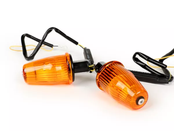 Knipperlichtenset -MOTO NOSTRA stuurknipperlichten LED (E-mark), 6 volt- Vespa V50, 50SR, 50 Sprinter, 90SS, 90 Racer, PV125, ET3, Sprint150, Rally180/200 - oranje