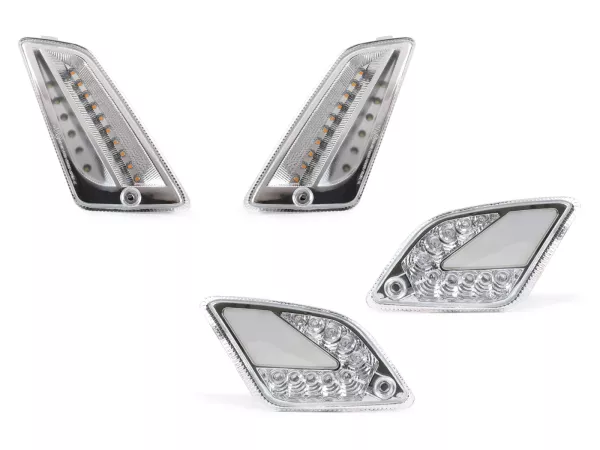 Set indicatori di direzione anteriore+posteriore -MOTO NOSTRA (fino al 2014) luce di marcia dinamica a LED, luce di marcia diurna anteriore + luce di posizione posteriore (E-mark)- Vespa GT, GTL, GTV, GTS 125-300 - bianco