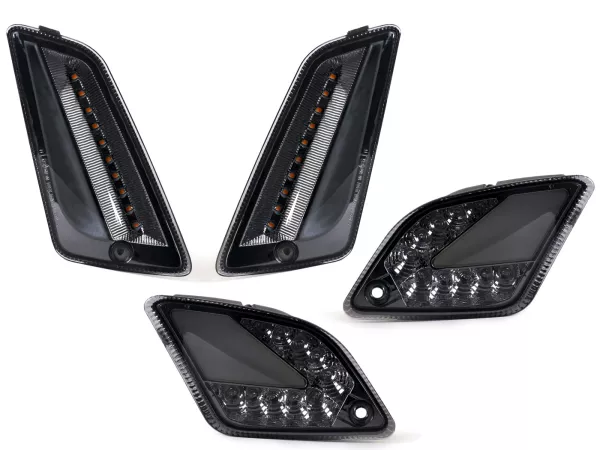 Knipperlichtenset voor+achter -MOTO NOSTRA (2014-2018) dynamisch LED-looplicht, dagrijlicht voor + positielicht achter (E-mark)- Vespa GT, GTL, GTV, GTS 125-300 - gerookt