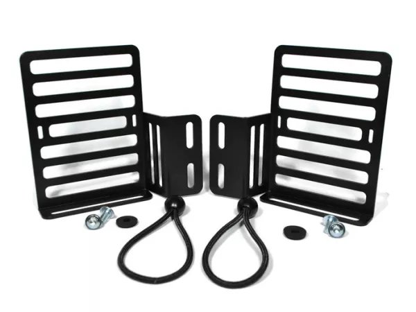 Öldosenhalter-Set - Gepäckträger für Beinschild innen -MRP- Vespa Smallframe, Largeframe 10Zoll Zoll - wird befestigt an Gewinden für Reserveradhalter vorne - links + rechts