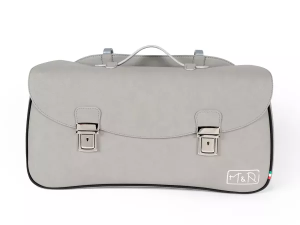 Beenschild tas, leer, buiten, grijs -M&R, Made in Italy- Vespa 125 VNA, VNB, Vespa 150 VBA, VBB, Vespa 150 T4 (VGLA, VGLB)