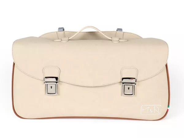 Beenschild tas, leer, buiten, beige -M&R, Made in Italy- Vespa 125 VNA, VNB, Vespa 150 VBA, VBB, Vespa 150 T4 (VGLA, VGLB)