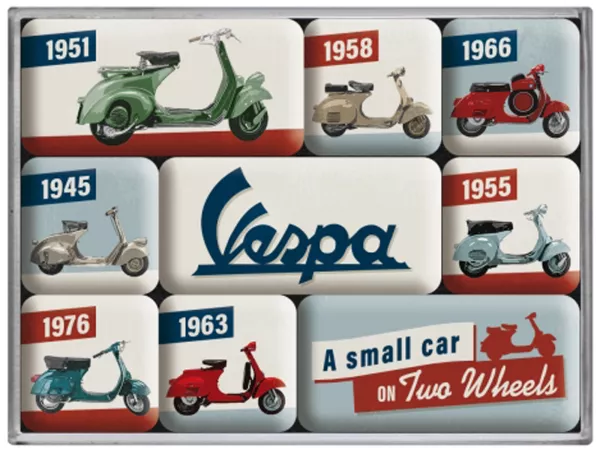 Set d'aimants -Nostalgic Art- Vespa, (9 pièces) - Dans boîte cadeau 7x9,3x2cm