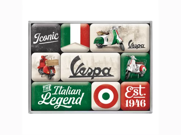 Set di calamite -Nostalgic Art- Vespa, il classico italiano, (9 pezzi) - In confezione regalo 7x9,3x2cm
