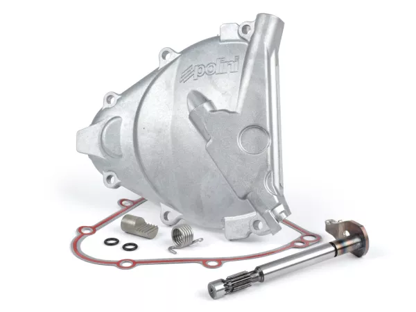 Clutch cover -POLINI, short straight lever- Vespa V50, PV, ET3