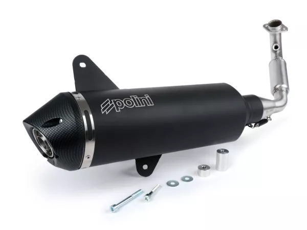 Avgassystem -POLINI- komplett system - Vespa GTS 300, GTS Super 300 (MD31M) - (Euro 5, ZAPMD3100, ZAPMD3101, ZAPMD3101, ZAPMD3103, ZAPMD3104) - Vespa GTV 300ie Keyless HPE ABS (2023, ZAPMD3108) - aluminium (svart) - homologerad, med katalysator