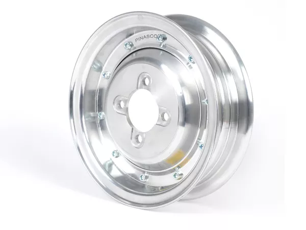 Pelek -PINASCO, V2.0, tubeless 2.15-8 inci aluminium - Vespa (tipe 4 lubang bagian dalam) - Rangka lebar V1-15, V30-33, VU, VM, VN, VNA, VNB, VB, VBA, VBB, Hoffmann, ACMA - Silver
