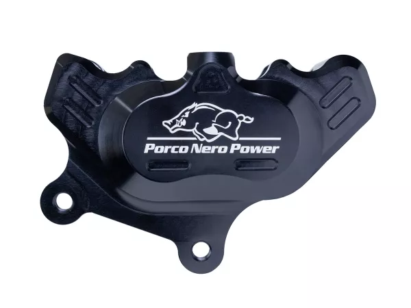 Främre bromsok (med TÜV-delcertifikat) -PORCO NERO POWER 2.0 CNC by Spiegler 4-kolv, Ø=25/29mm- Vespa GT/GTS/GTV 125-300cc (med och utan ABS) - svart anodiserad