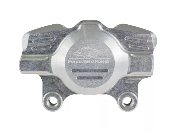 Pinza de freno trasero (con certificado de piezas TÜV) -PORCO NERO POWER 2.0 CNC by Spiegler 2 pistones, Ø=29mm- Vespa GT/GTS/GTV 125-300cc (con y sin ABS) - anodizado plata
