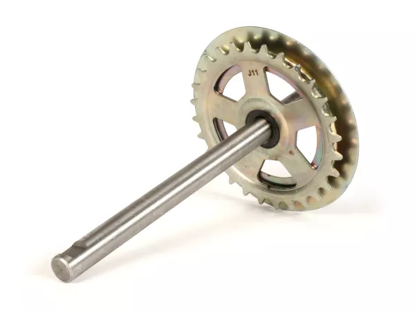 Pedal crank axle -RMS- PIAGGIO CIAO, Ciao PX, SI - incl. chain wheel (Z=28)