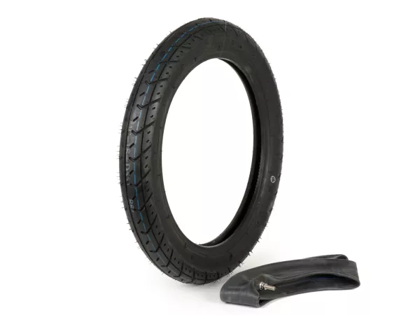 Ban termasuk ban dalam -KENDA K327 Slick- 2 3/4-16, 2,75-16 inci (sebutan lama 20x2,75) 36J TT 4P - Piaggio Superbravo, Aprilia Scarabeo 100, Benelli Pepe 50, Benelli Pepe 50, Honda SG50 Sky, SH50, Simson Schwalbe, S50, S51, S53, S70, S83, Spatz, Star, Sp