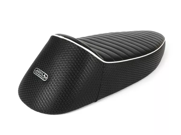 Asiento -SC ANCELLOTTI- Vespa Wideframe - Negro, ribete blanco - Vespa V1, V15, V30, V33, VM, VN, VL, VB, VU, GS 150, ACMA, Hoffmann A, B, C, Motovespa 125 N, 125 S