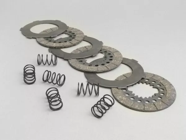 Clutch friction plate set -SURFLEX- Vespa VN1T (06001-), VN2T, VB1T, VL1T, VL2T, VL3T, VB1T, VNA1T, VNA2T (-081468) - (incl. springs and steel plates)