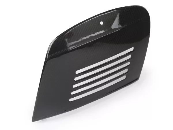 Side panel rhs -TOMAS COMPOSITI, real carbon Vespa V50 (V5A1T from no. 92877), V50 S (V5SA1T from no. 15325), V90 (from no. 22234), SS50, SS90, PV125, ET3 - with lever