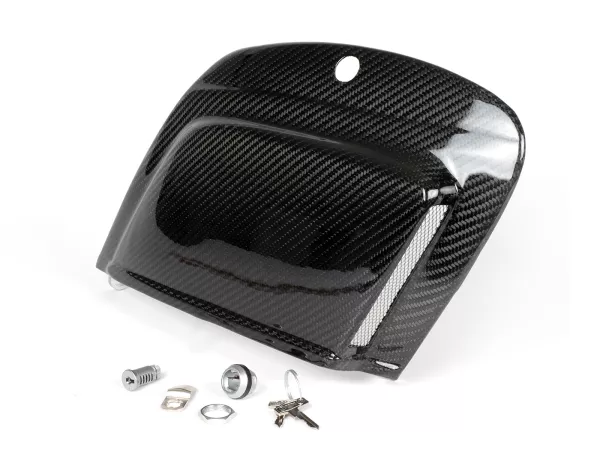 Zijklep rechts -TOMAS COMPOSITI, echt koolstofvezel voor Quattrini M200- Vespa V50 (V5A1T vanaf nr. 92877), V50 S (V5SA1T vanaf nr. 15325), V90 (vanaf nr. 22234), SS50, SS90, PV125, ET3 - met slot