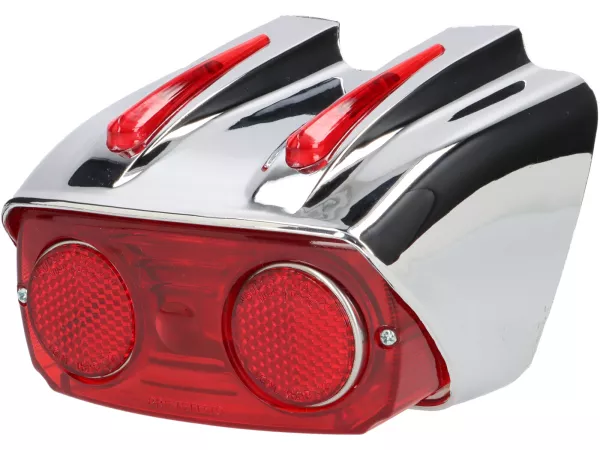 Luz trasera Catalux carcasa de plástico cromada, cristal rojo -CALIDAD OEM- Lambretta LI (Series 1-2), TV (Series 1-2) - incl. junta de goma al marco