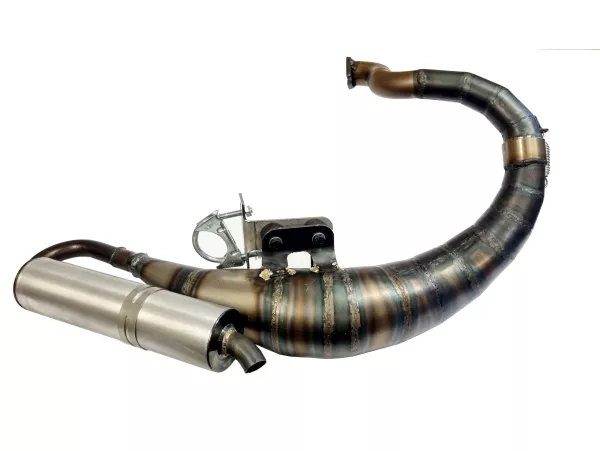 Escape -EGIG PERFORMANCE Unisex (chapa 1,5mm) 125-170cc, Ø=32mm (distancia entre espárragos 54-60mm), silenciador trasero atornillado XXL (Ø70mm) - Vespa ET3, PV125 (también adecuado para vehículos con maletero en la tapa lateral izquierda)