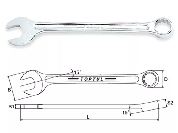 Spanner, 15° offset combination open-ended ring wrench set -TOPTUL Hi-Performance- 8mm