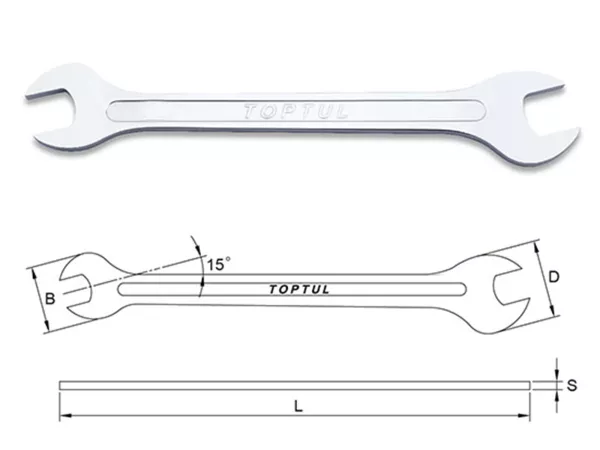 Chiave, doppia chiave aperta -TOPTUL- 8x9mm SLIMLINE- utilizzata per il fissaggio del nipplo del morsetto della leva del cambio Vespa