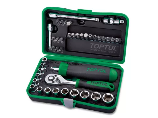 Dopsleutelset (ratelbox) -TOPTUL 1/4- 4mm-14mm + bits - 41 stuks