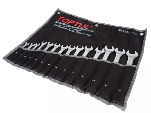 Steeksleutel, 15° ringsleutelset -TOPTUL, 14-delig- 8, 9, 10, 11, 12, 13, 14, 15, 16, 17, 19, 21, 22, 24mm