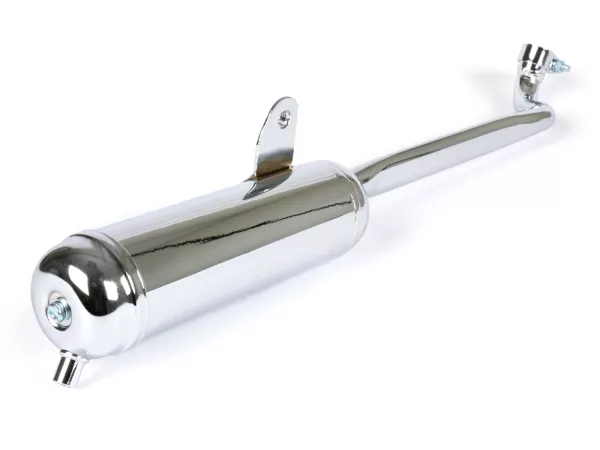 Escape -TECNO- 'moped pot', colector grueso, conexión: Ø22mm- Piaggio Ciao, Bravo - cromado (apto para vehículos con caballete central)