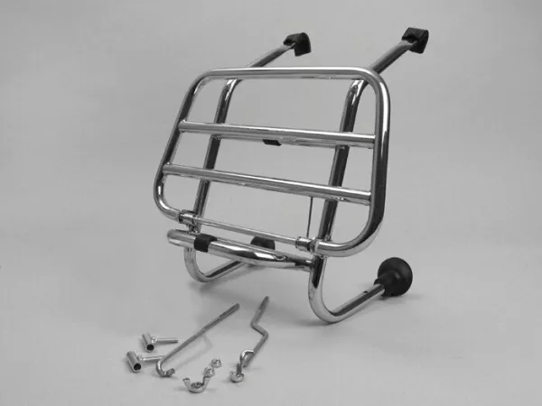 Portaequipajes delantero plegable -FA ITALIA- Vespa Smallframe V50, PV125, ET3, Vespa Largeframe Rally180, Vespa Rally200, Sprint150, TS125, GT125, GTR125, Vespa PX80, PX125, PX150, PX200 - Cromo