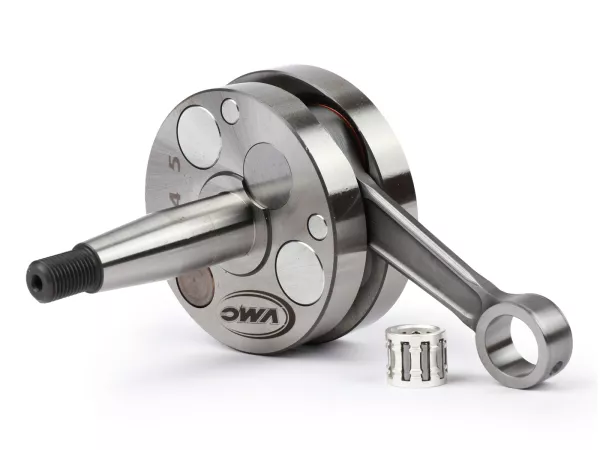 Crankshaft -VMC RACING (for reed valve intake) full circle web, 45mm stroke, 87mm connecting rod- Ø 20mm cone - Vespa V50, PK50 - used e.g. for cylinder VMC Racing 100cc RVA
