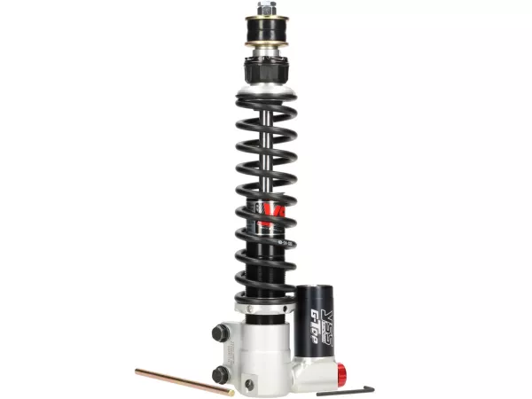 Front shock absorber -YSS TRC Top Line- gas pressure with external reservoir, 240mm, with TÜV/ABE- Vespa GTS 125-300 (-2013, 2017-2022), GTS SUPER 300 HPE, SUPERSPORT 300, SUPERTECH 300 HPE, GT 125-200, GTL 125-200, GTV 125-300, Piaggio Hexagon 125-250