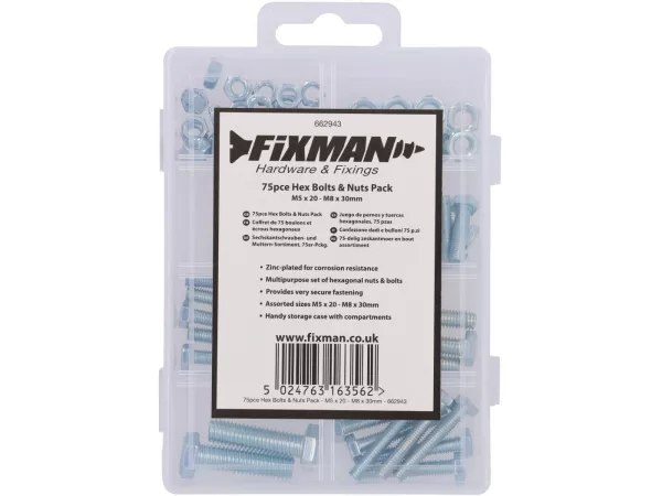 Hexagon bolts and nuts assortment box -OEM- M5-M8, 75-pcs.