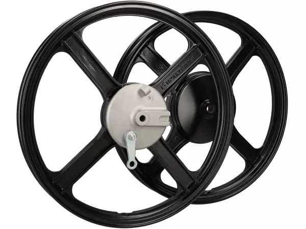 Wielset - OEM-KWALITEIT - Piaggio Ciao, Bravo, Si -16x1.35 - inclusief ankerplaat voorrem - zwart