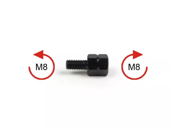Mirror has right-hand thread M8 to be mounted in M8 left-hand thread