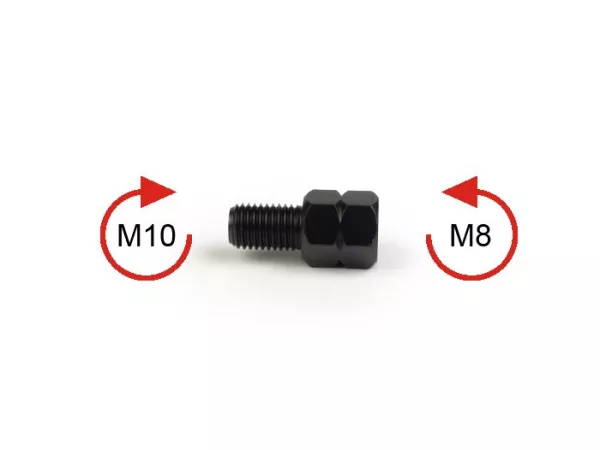 Adattatore per specchietto - Qualità OEM - Lo specchietto ha una filettatura M8 a sinistra e deve essere montato con una filettatura M10 a destra.